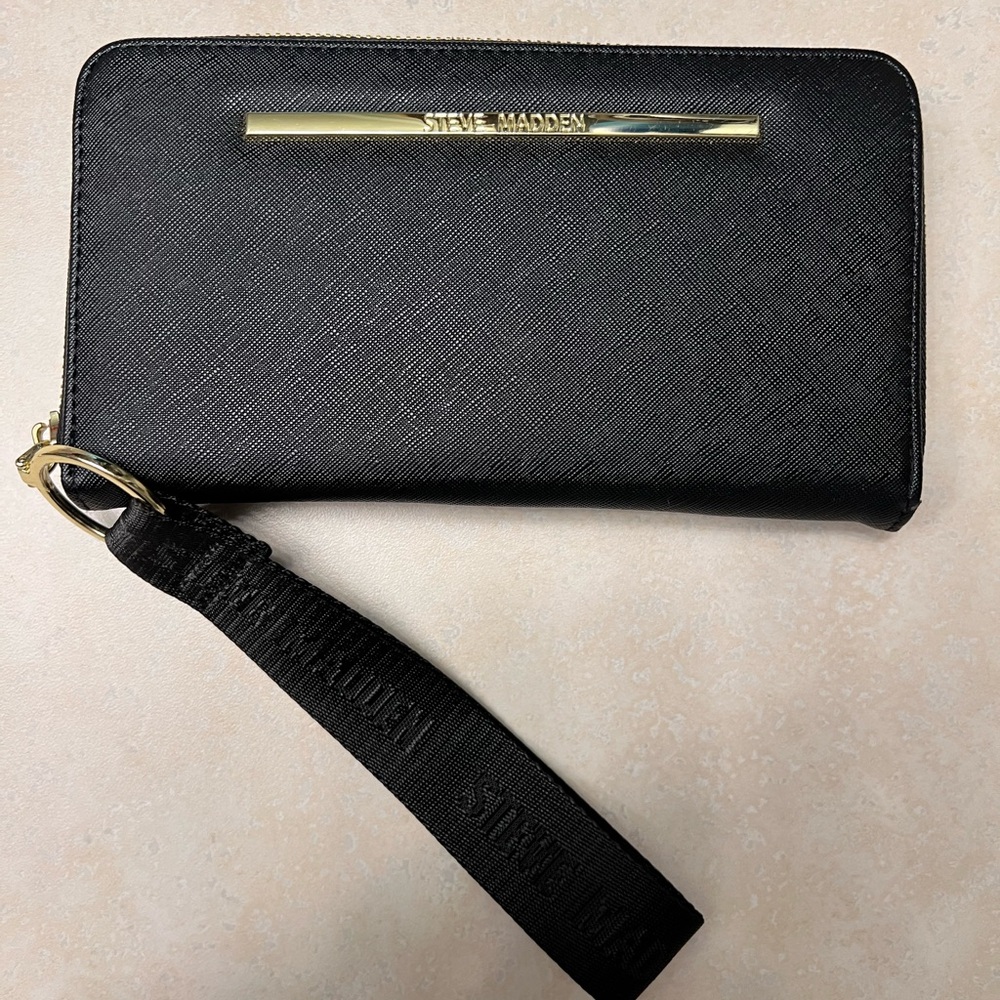 Steve Madden Black Clutch with Gold Detail